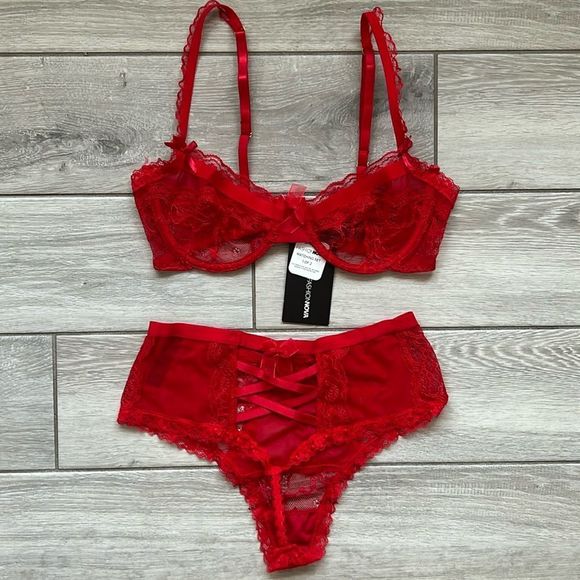 Fashion Nova Other - NWT Fashion Nova red 2pc lace lingiere bra and thong set
